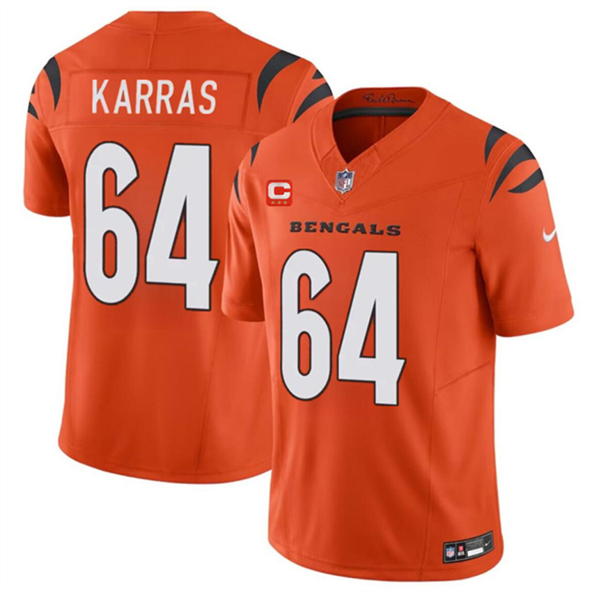 Men's Orange Cincinnati Bengals #64 Ted Karras 2024 F.U.S.E With 3-star C Patch Vapor Untouchable Limited Stitched Jersey